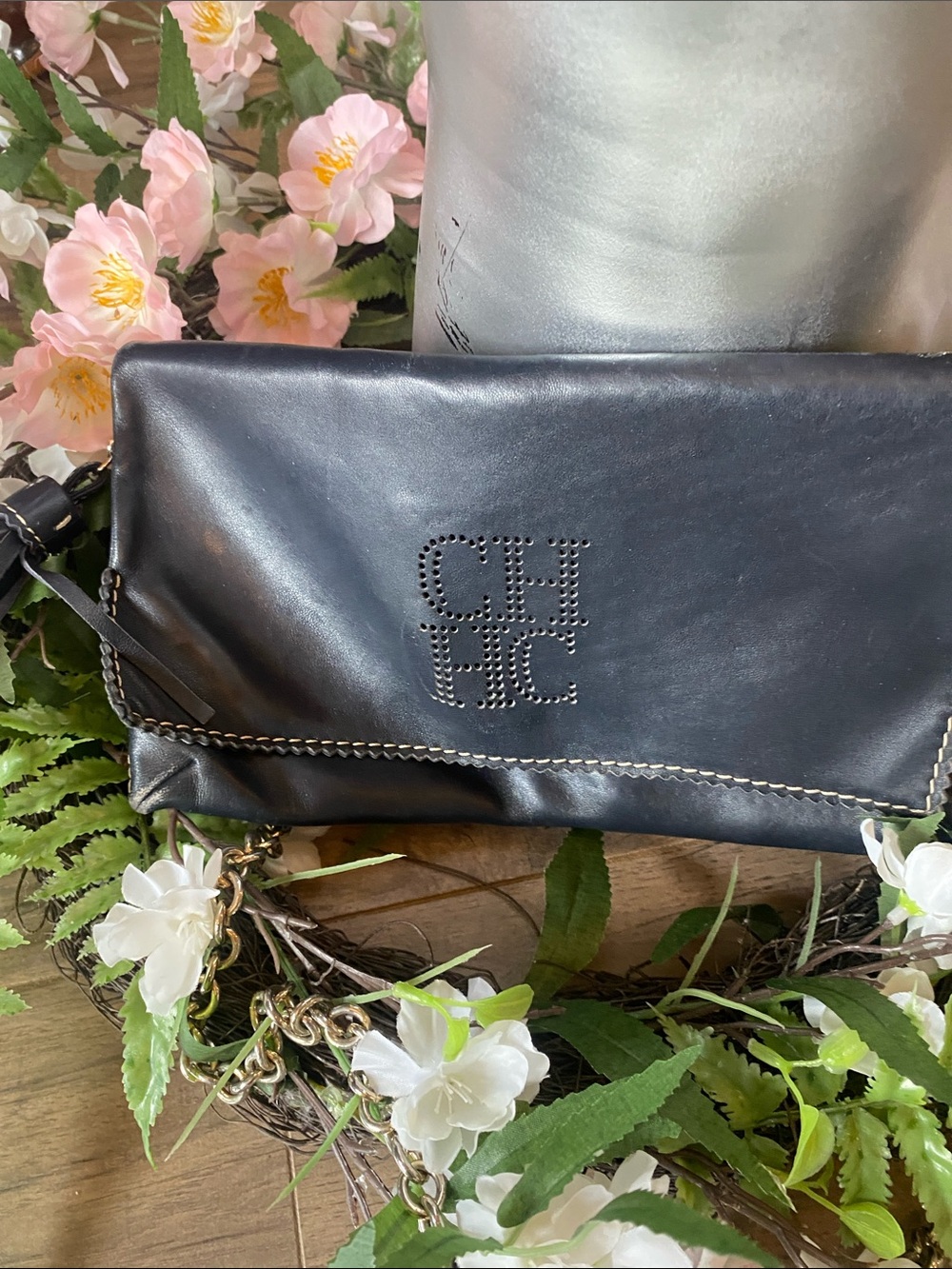 Carolina Herrera dark navy blue  Leather Chain Tassel Crossbody